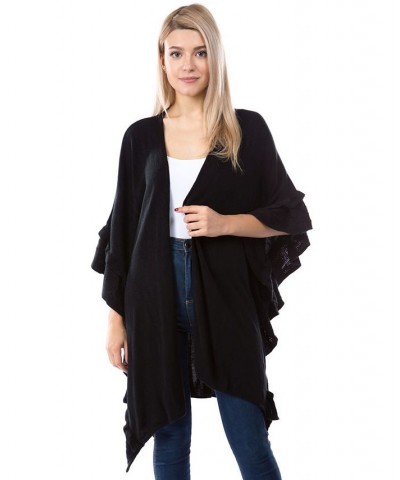 Women's Ultra Soft Ruffle Detail Kimono Black $39.42 Sweaters