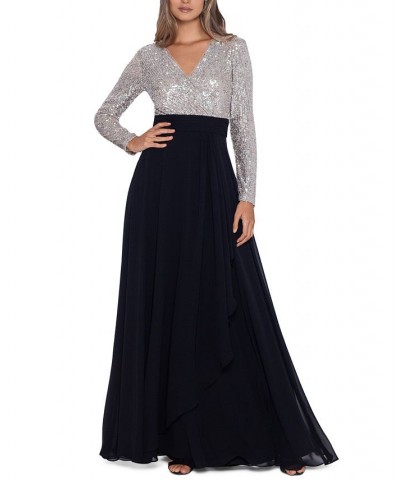 Sequined Chiffon Gown Blue $61.09 Dresses