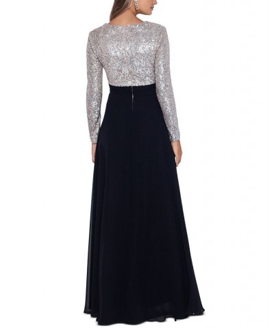 Sequined Chiffon Gown Blue $61.09 Dresses