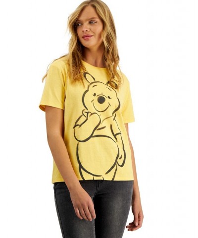 Juniors' Crew-Neck Winnie-The-Pooh-Graphic T-Shirt Golden Cream $11.39 Tops