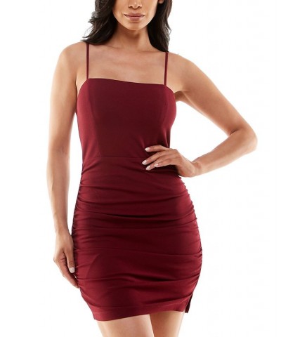 Juniors' Ruched Square-Neck Bodycon Dress Wine $25.49 Dresses