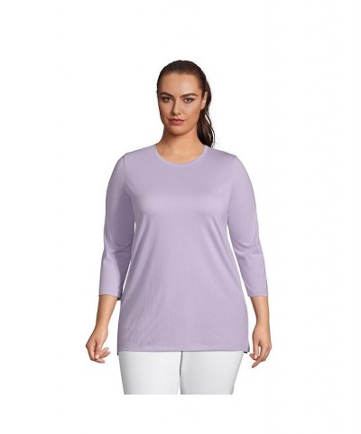 Women's Plus Size 3/4 Sleeve Cotton Supima Crewneck Tunic Lavender cloud $30.18 Tops