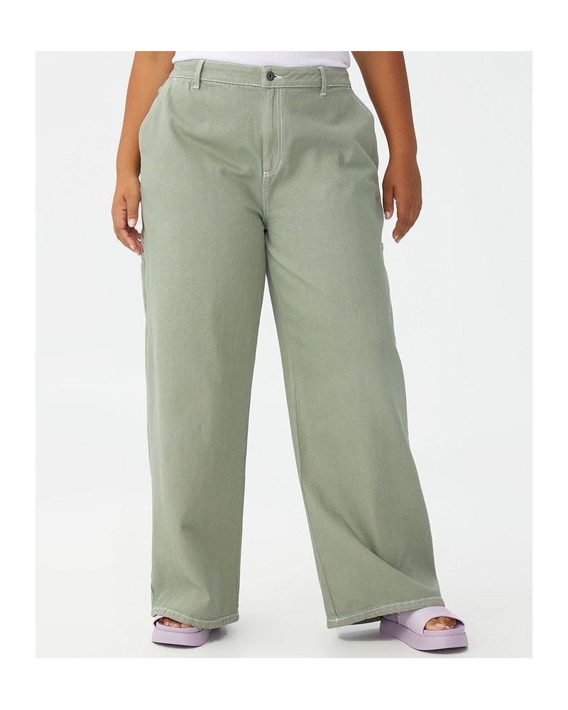 Plus Size Trendy Carpenter Jeans Soft Green $20.51 Jeans