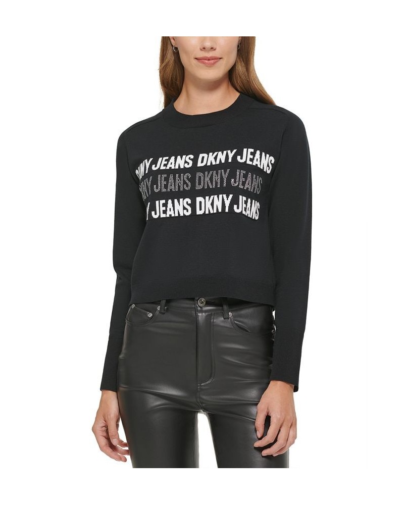 Women's Stud-Logo Long-Sleeve Sweater Black $26.98 Sweaters