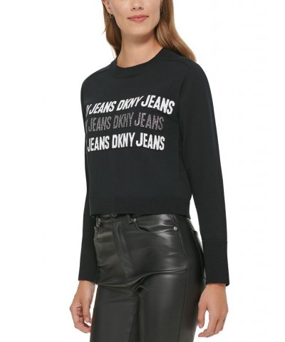 Women's Stud-Logo Long-Sleeve Sweater Black $26.98 Sweaters