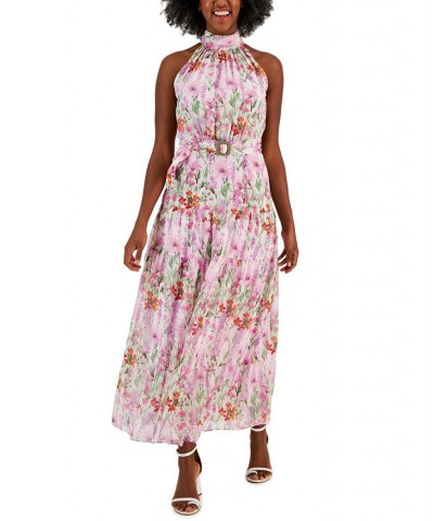Printed Chiffon Sleeveless Buckle-Waist Maxi Dress Botanical/iris $38.71 Dresses