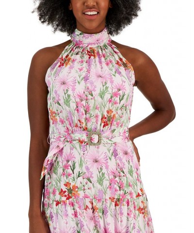 Printed Chiffon Sleeveless Buckle-Waist Maxi Dress Botanical/iris $38.71 Dresses
