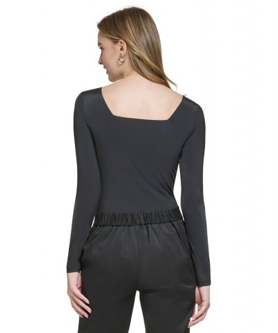 Women's Square-Neck Bodysuit Black $25.96 Tops