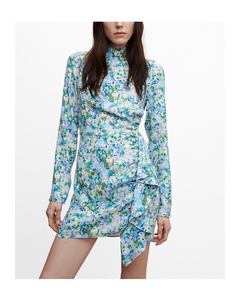 Women's Ruffled Floral Print Dress Sky Blue $48.59 Dresses