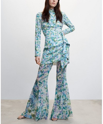 Women's Ruffled Floral Print Dress Sky Blue $48.59 Dresses
