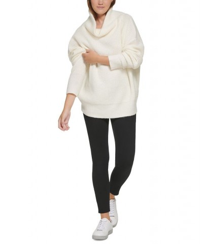 Women's Oversized Ribbed Turtleneck Sweater White $28.67 Sweaters