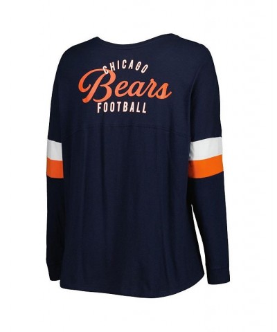 Women's Navy Chicago Bears Plus Size Athletic Varsity Lace-Up V-Neck Long Sleeve T-shirt Navy $32.47 Tops