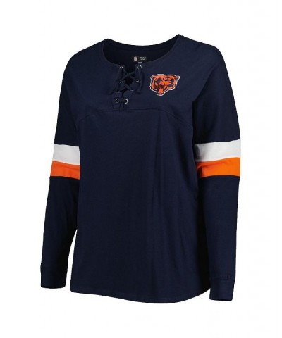 Women's Navy Chicago Bears Plus Size Athletic Varsity Lace-Up V-Neck Long Sleeve T-shirt Navy $32.47 Tops