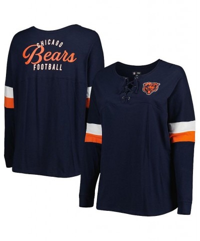 Women's Navy Chicago Bears Plus Size Athletic Varsity Lace-Up V-Neck Long Sleeve T-shirt Navy $32.47 Tops