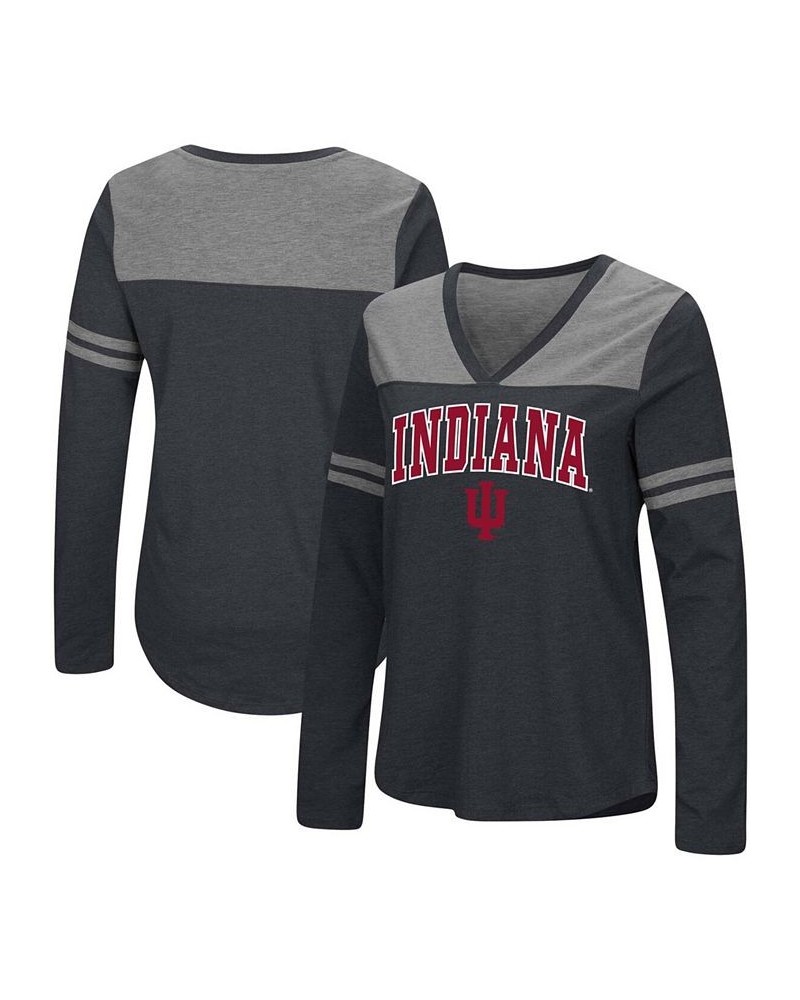 Women's Black Indiana Hoosiers Core Heritage Arch Logo V-Neck Long Sleeve T-shirt Black $23.84 Tops