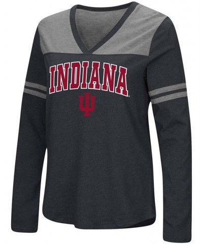 Women's Black Indiana Hoosiers Core Heritage Arch Logo V-Neck Long Sleeve T-shirt Black $23.84 Tops