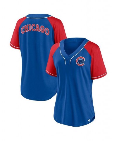 Women's Branded Royal Chicago Cubs Ultimate Style Raglan V-Neck T-shirt Royal $33.60 Tops