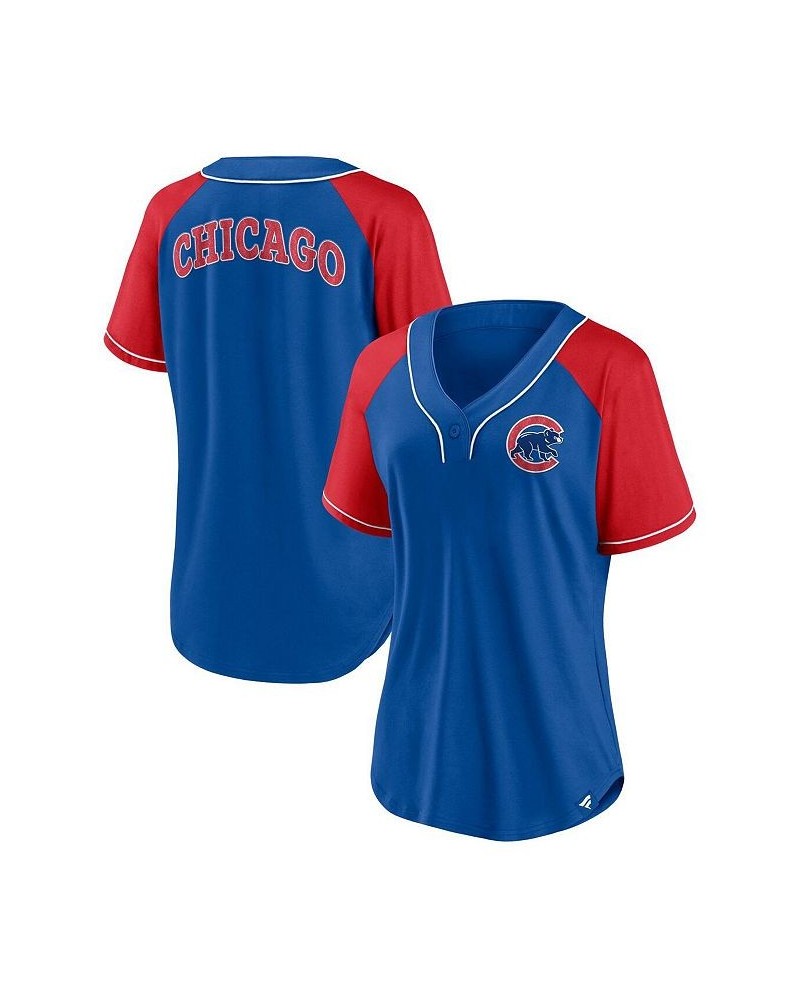 Women's Branded Royal Chicago Cubs Ultimate Style Raglan V-Neck T-shirt Royal $33.60 Tops