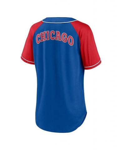 Women's Branded Royal Chicago Cubs Ultimate Style Raglan V-Neck T-shirt Royal $33.60 Tops