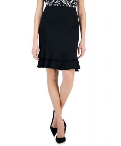 Petite Zip-Back Crepe Tiered-Ruffle-Trim Skirt Black $36.49 Skirts