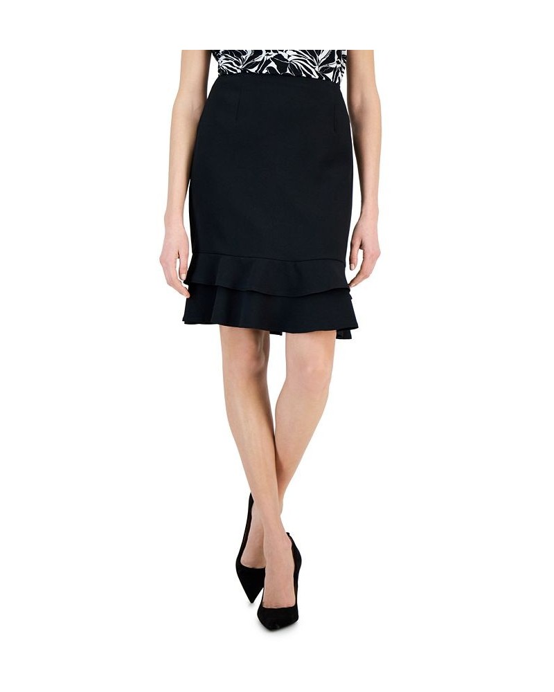 Petite Zip-Back Crepe Tiered-Ruffle-Trim Skirt Black $36.49 Skirts