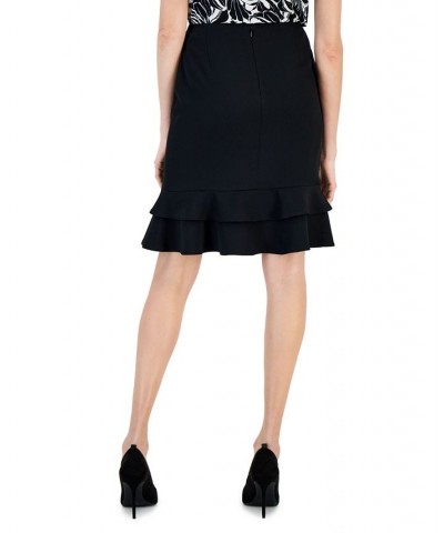 Petite Zip-Back Crepe Tiered-Ruffle-Trim Skirt Black $36.49 Skirts