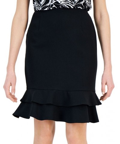 Petite Zip-Back Crepe Tiered-Ruffle-Trim Skirt Black $36.49 Skirts