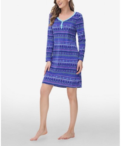 Women's Long Sleeve Henley Sleepshirt Cold Fairisle $17.34 Sleepwear