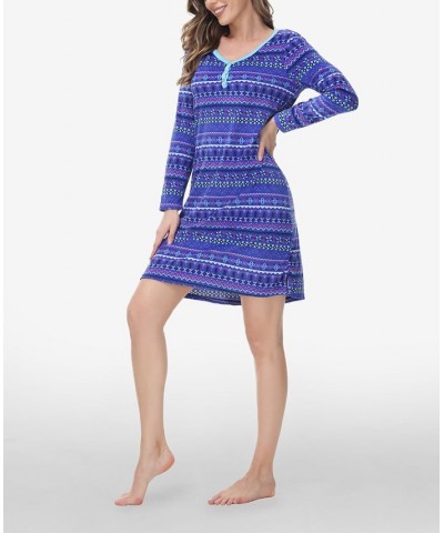 Women's Long Sleeve Henley Sleepshirt Cold Fairisle $17.34 Sleepwear