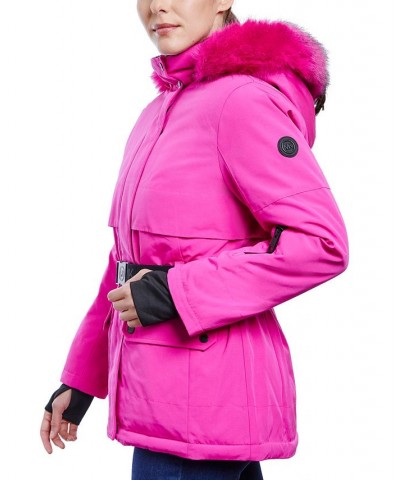 Women's Belted Hooded Faux-Fur-Trim Puffer Coat Pink $60.80 Coats