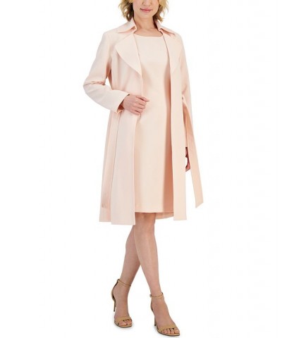 Women's Crepe Belted Trench Jacket & Sheath Dress Suit Regular and Petite Sizes Pink $81.70 Suits