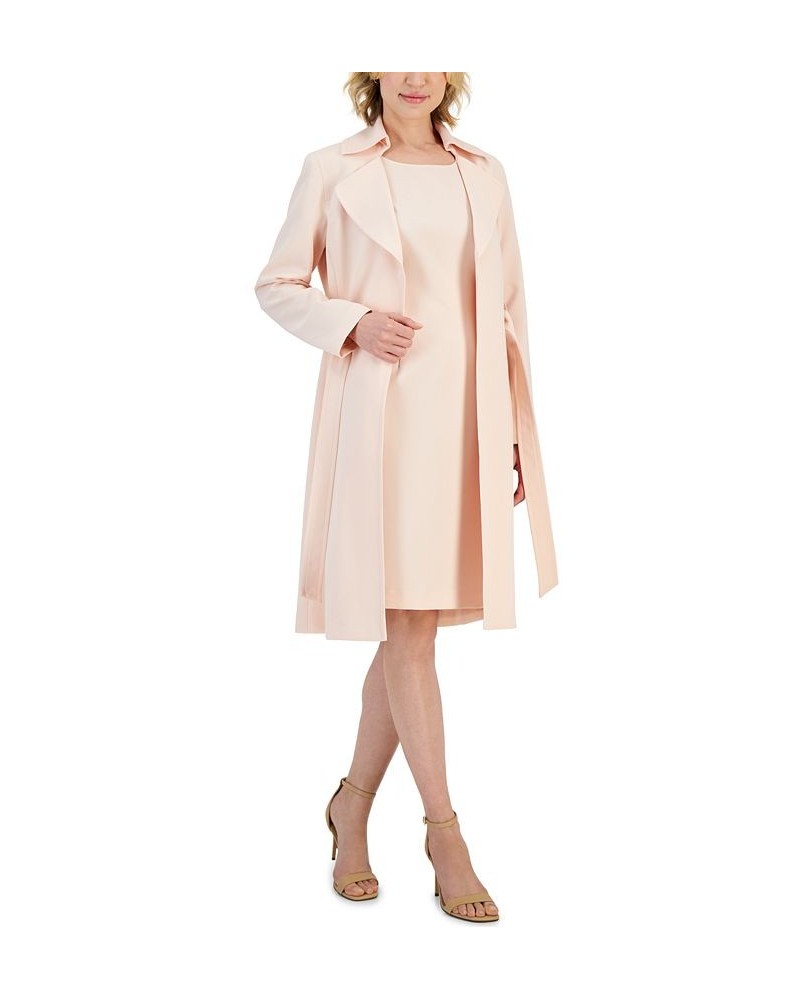 Women's Crepe Belted Trench Jacket & Sheath Dress Suit Regular and Petite Sizes Pink $81.70 Suits