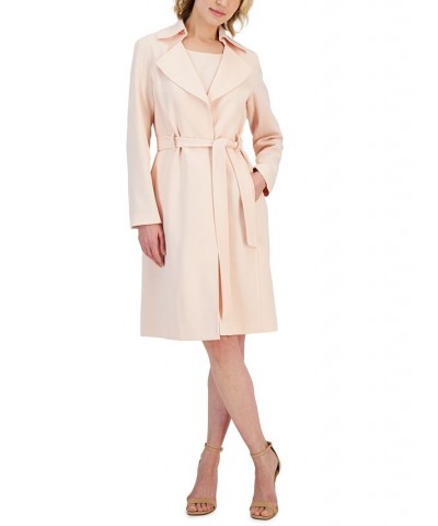 Women's Crepe Belted Trench Jacket & Sheath Dress Suit Regular and Petite Sizes Pink $81.70 Suits