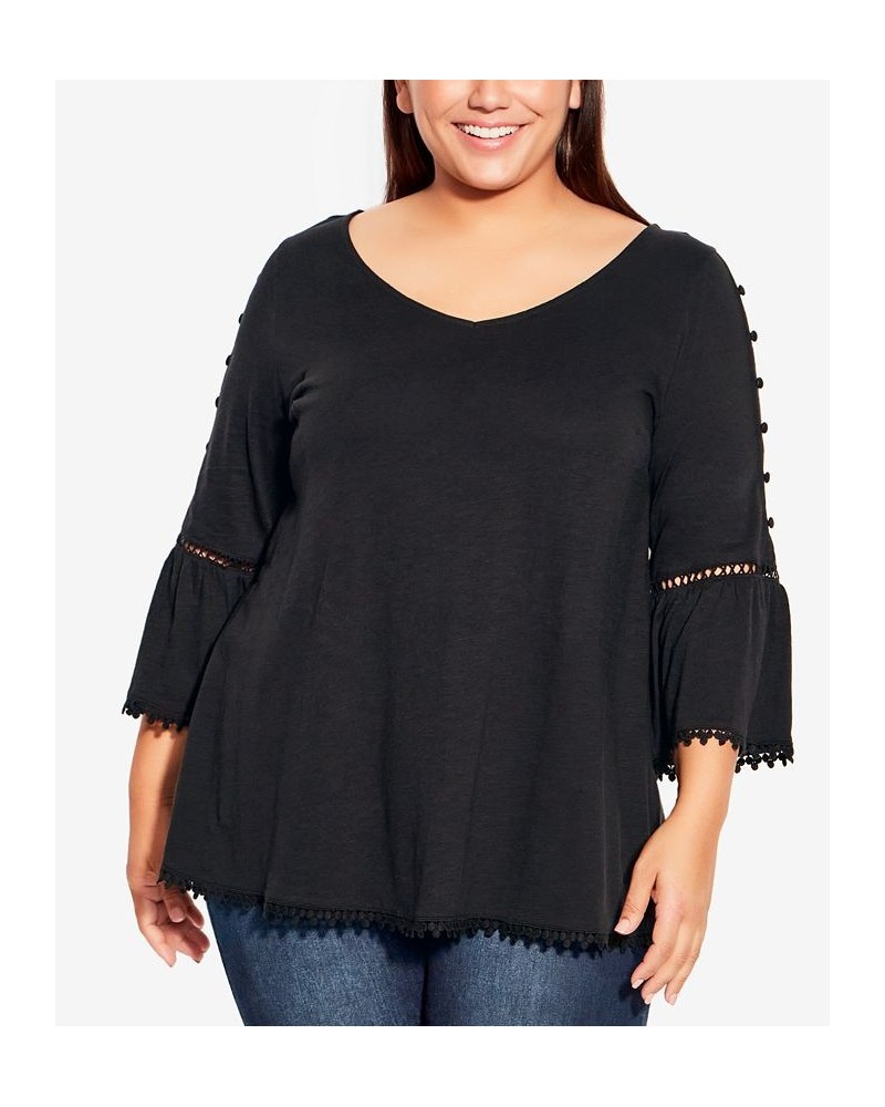 Plus Size Crochet Split Sleeve Top Black $24.19 Tops