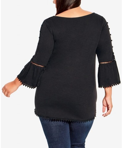 Plus Size Crochet Split Sleeve Top Black $24.19 Tops