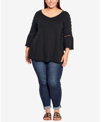 Plus Size Crochet Split Sleeve Top Black $24.19 Tops