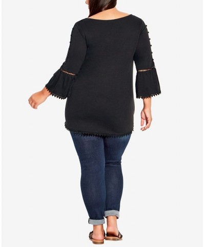 Plus Size Crochet Split Sleeve Top Black $24.19 Tops