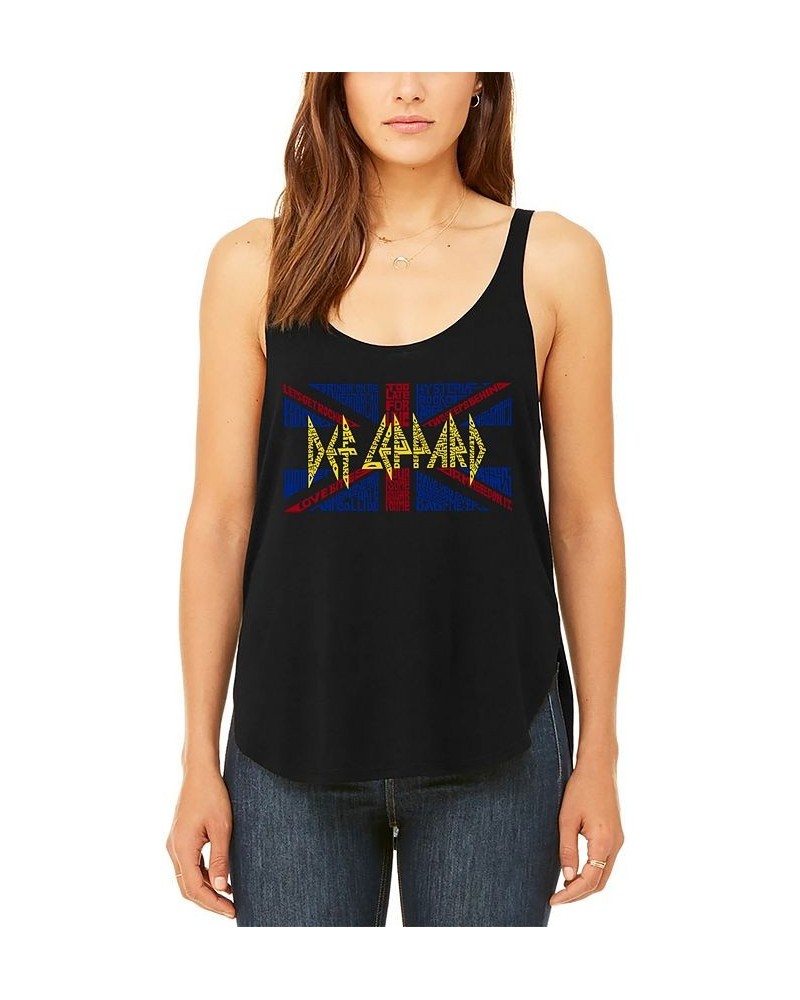 Women's Word Art Flowy Tank - Def Leppard Top Black $20.25 Tops