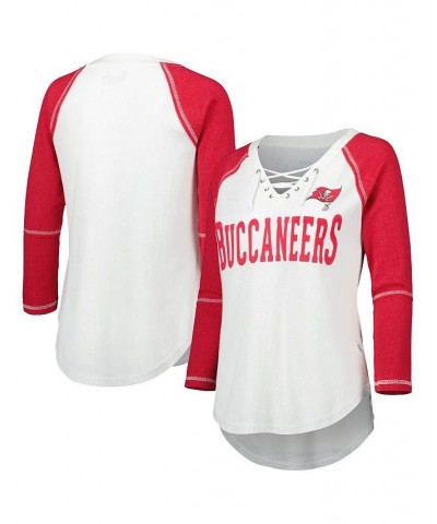Women's White Red Tampa Bay Buccaneers Rebel Raglan Three-Quarter Sleeve Lace-Up V-Neck T-shirt White, Red $27.45 Tops