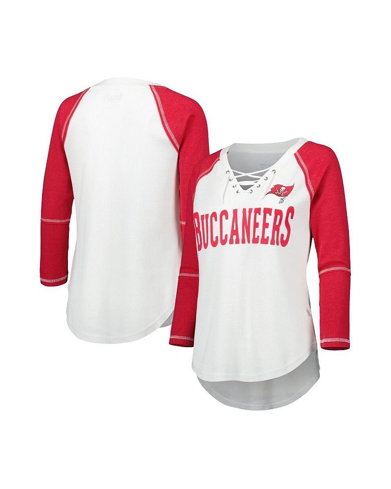 Women's White Red Tampa Bay Buccaneers Rebel Raglan Three-Quarter Sleeve Lace-Up V-Neck T-shirt White, Red $27.45 Tops