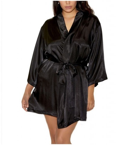 Plus Size Ultra Soft Satin Lounge and Poolside Robe Black $34.65 Lingerie