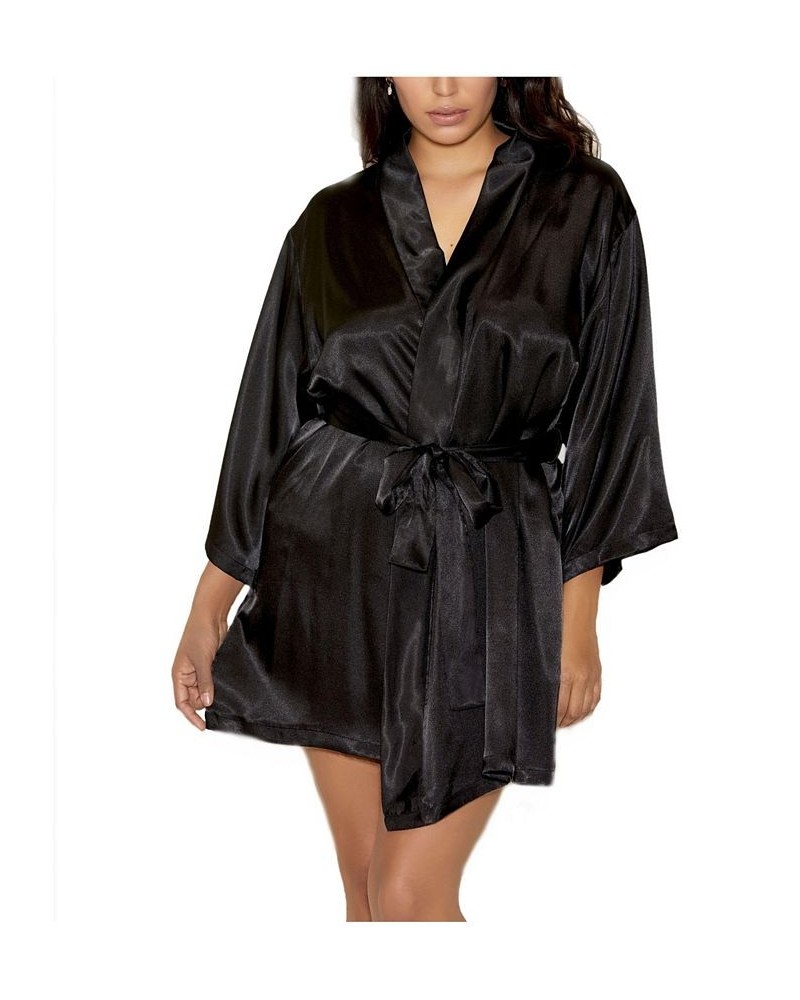 Plus Size Ultra Soft Satin Lounge and Poolside Robe Black $34.65 Lingerie