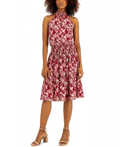 Women's Botanical-Print Smocked-Waist Halter Dress Jungle Cascade $33.76 Dresses