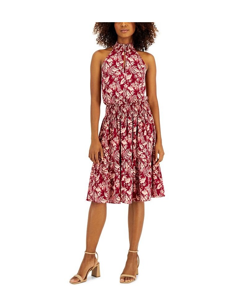 Women's Botanical-Print Smocked-Waist Halter Dress Jungle Cascade $33.76 Dresses