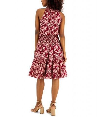 Women's Botanical-Print Smocked-Waist Halter Dress Jungle Cascade $33.76 Dresses