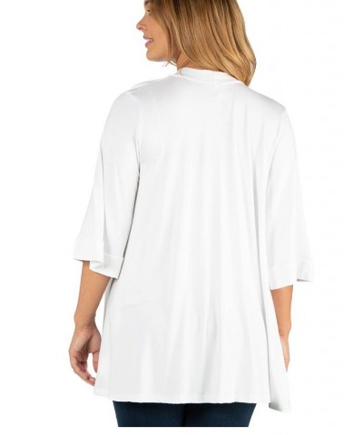 Open Front Elbow Length Sleeve Plus Size Cardigan White $37.95 Sweaters