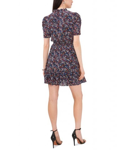 Petite Ditsy-Floral-Print Ruffled-Hem Dress Black/Blue $21.18 Dresses