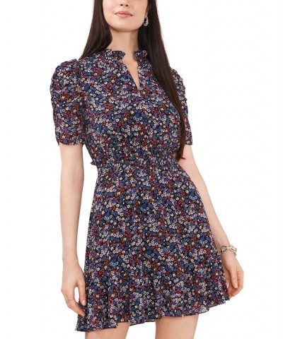 Petite Ditsy-Floral-Print Ruffled-Hem Dress Black/Blue $21.18 Dresses