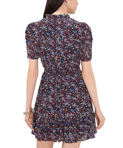 Petite Ditsy-Floral-Print Ruffled-Hem Dress Black/Blue $21.18 Dresses