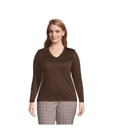 Women's Plus Size Relaxed Supima Cotton Long Sleeve V-Neck T-Shirt Chicory blue $22.48 Tops